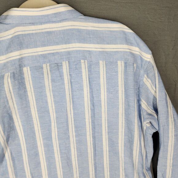 Sartoria ASA Men Button-Up Slim Fit XXL Blue Striped 100% Linen - Picture 8 of 11